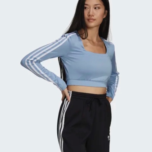 Adidas Women's Long Sleeve Cropped T-Shirt Ambient Sky-size S - Picture 4 of 7